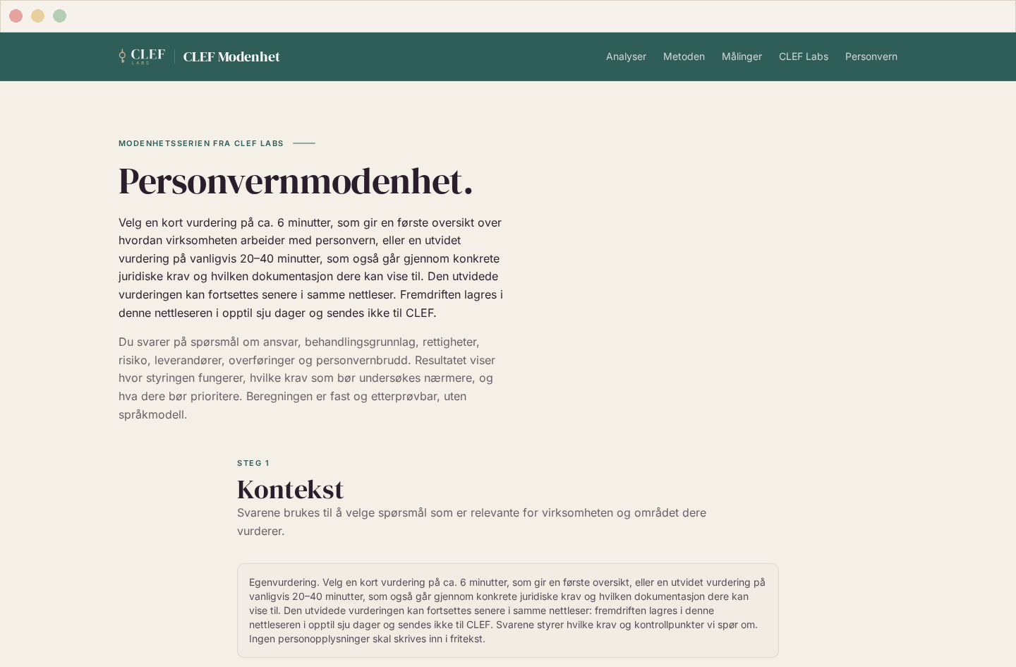 Skjermbilde fra Personvernmodenhet